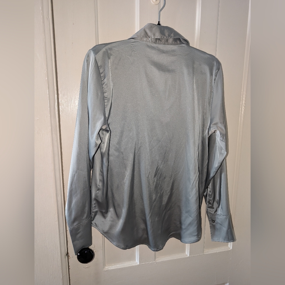 NWT H&M Silver Satin Button-Up Shirt - Picture 3 of 4